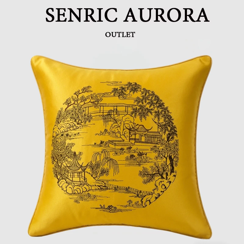 Design Luxury Cushion Cover Embroidered Chinese Style Yellow 30x50 45x45 40x60 50x50 60x60cm Pillowcase For Home Hotel Bed Sofa
