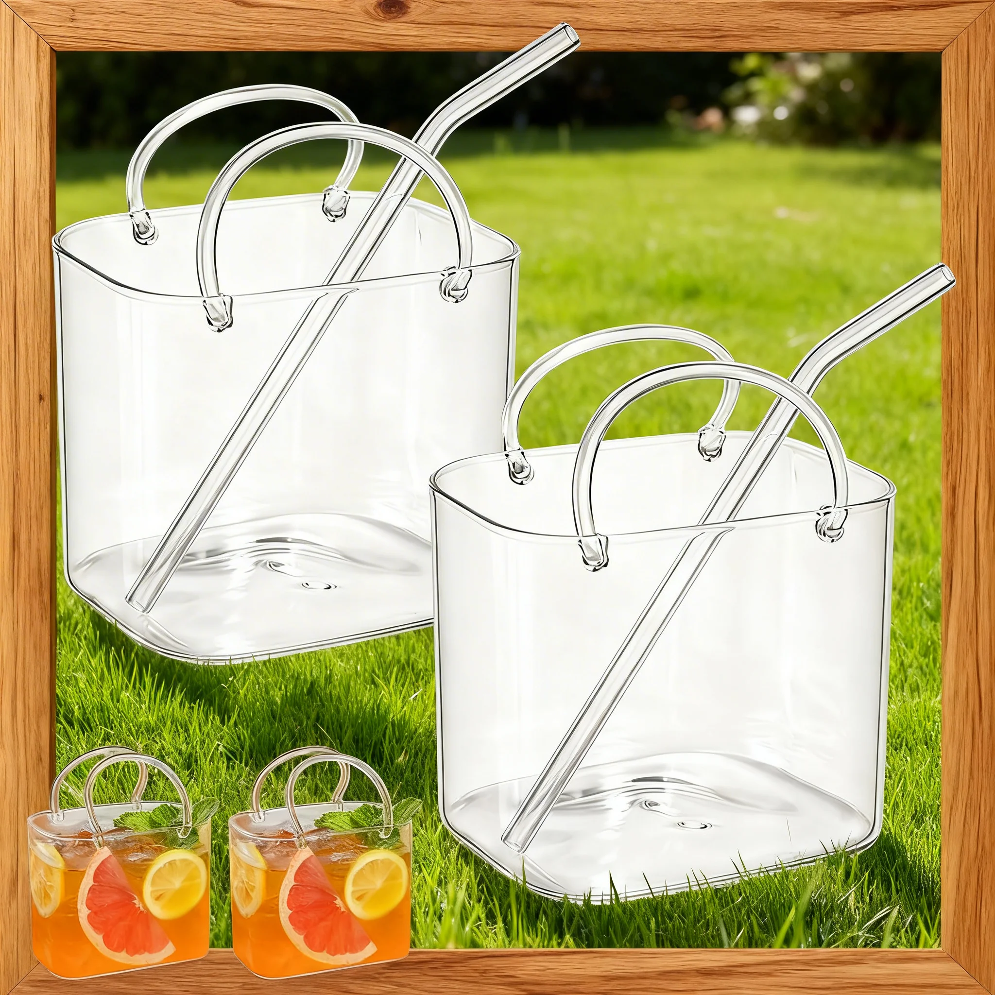 1/2PCS 770ML Glass Handbag Internet Celebrity Summer Teacup Transparent Creative Funny High Value Slightly Drunk Juice Cocktail