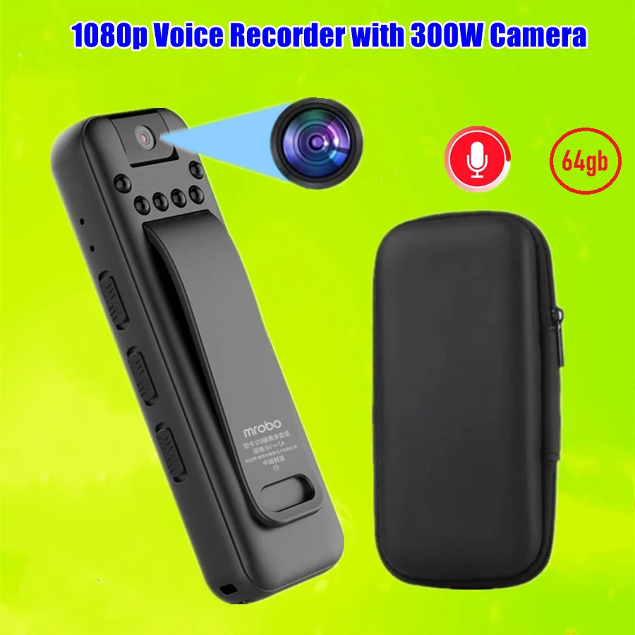 

1080p HD Back Chip Voice Recorder with 300W Camera Sports Photography Pen Night Vision Camera 180 Rotating Camera Support 128G
