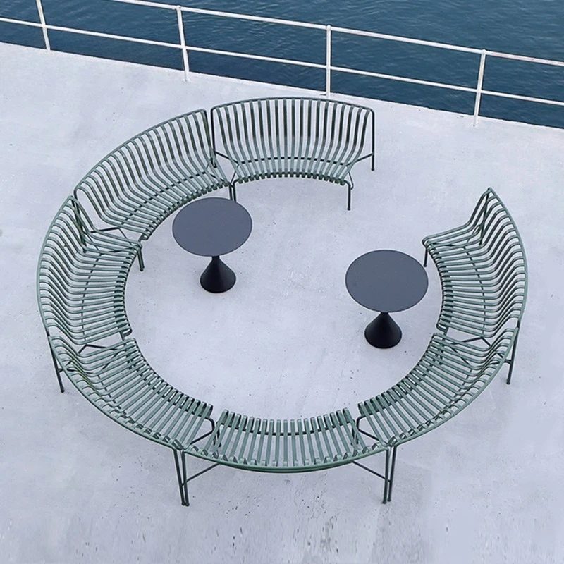 

Outdoor park wrought iron curved bench creative scenic spot square leisure back chair courtyard open-air table and chair set