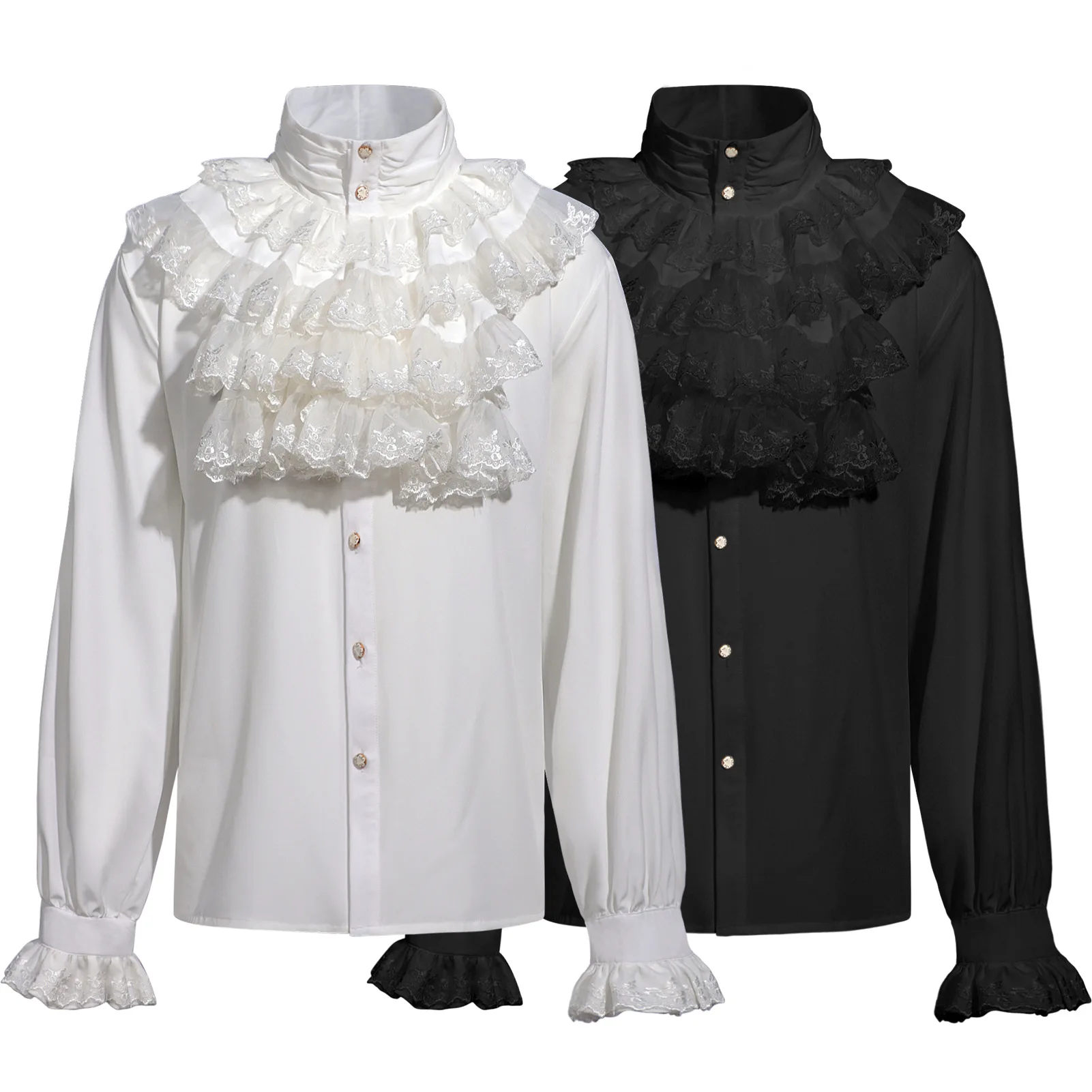 Mens Steampunk Shirt Vintage Prince Medieval Renaissance Blouse Male Turtleneck Tops Victorian Cosplay Costumes