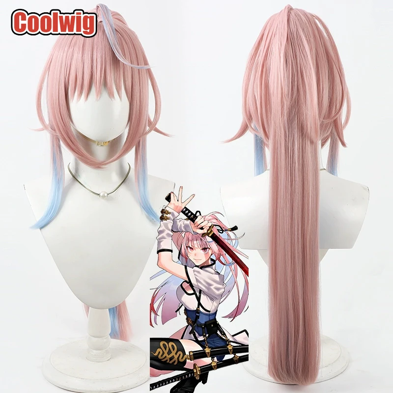 Coolwig Synthetic Hair Nei Takarai Cosplay Wigs Gokurakugai Nei Takarai 80cm Pink Mixed Light Blue Ponytail Wig Heat Resistant