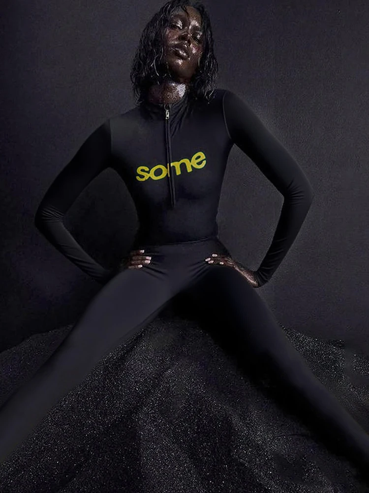 

Женский комплект из 2 предметов с принтом Nibber, укороченный топ на молнии с буквенным принтом + леггинсы, одинаковые уличные эластичные обтягивающие уличные повседневные спортивные наряды