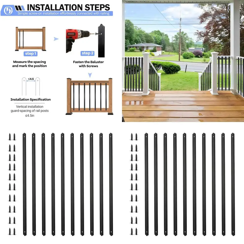 

Set of 50 Black Metal Balusters for 32 Deck Railing, Outdoor Staircase, with Screws Included