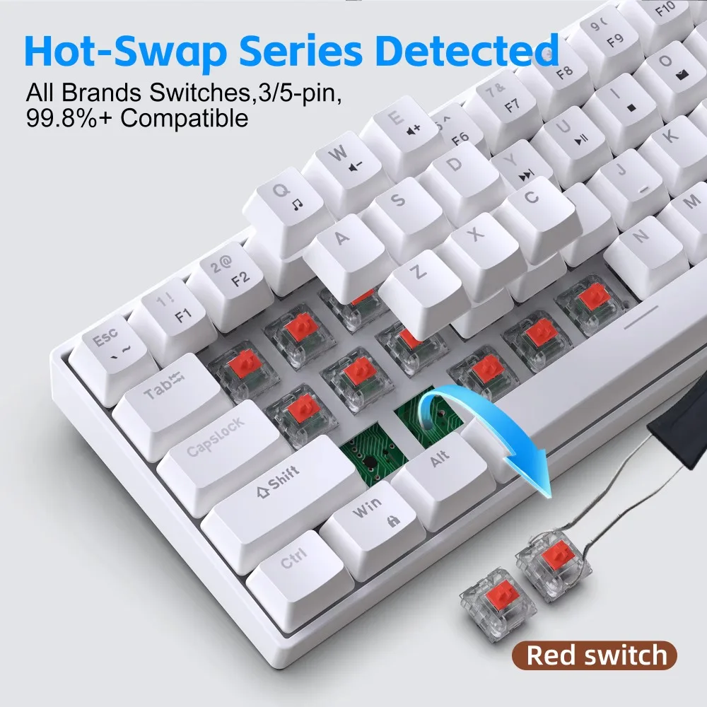 V800RGB 68 Keys Hot Swappable Wired Mechanical Keyboard 19 RGB Modes Type C Detachable Cable Macro Programmable For PC Laptop