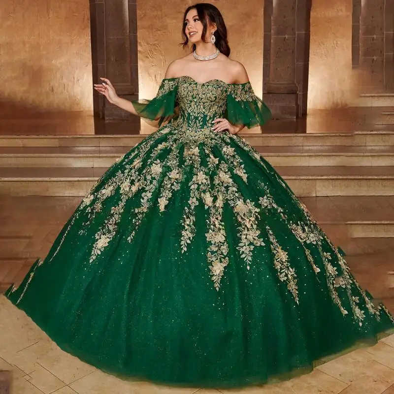 Aangepaste Mexicaanse Quinceanera Jurk Off Schouder Applique Mouwloos Kralen 3D Bloemen Sweet 15 16 Formele Vestidos De 15 Años