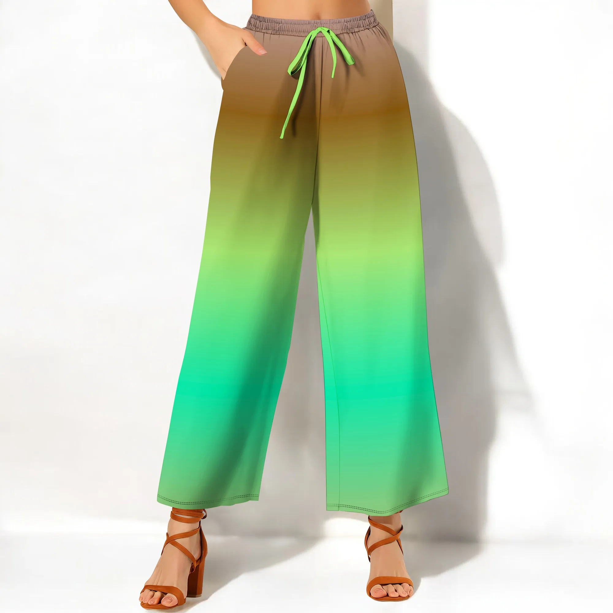 Women's Wide Leg Ankle-Length Pants Ombre Print Casual Elastic Loose Breathable for Work Office Party Night Out