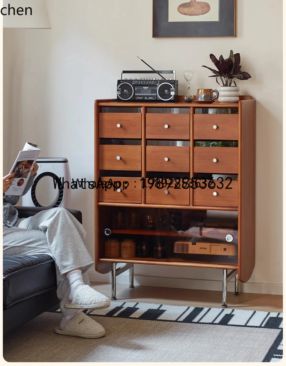 retro bucket cabinet dining side cabinet living room TV storage high bucket cabinet solid wood home accessories
