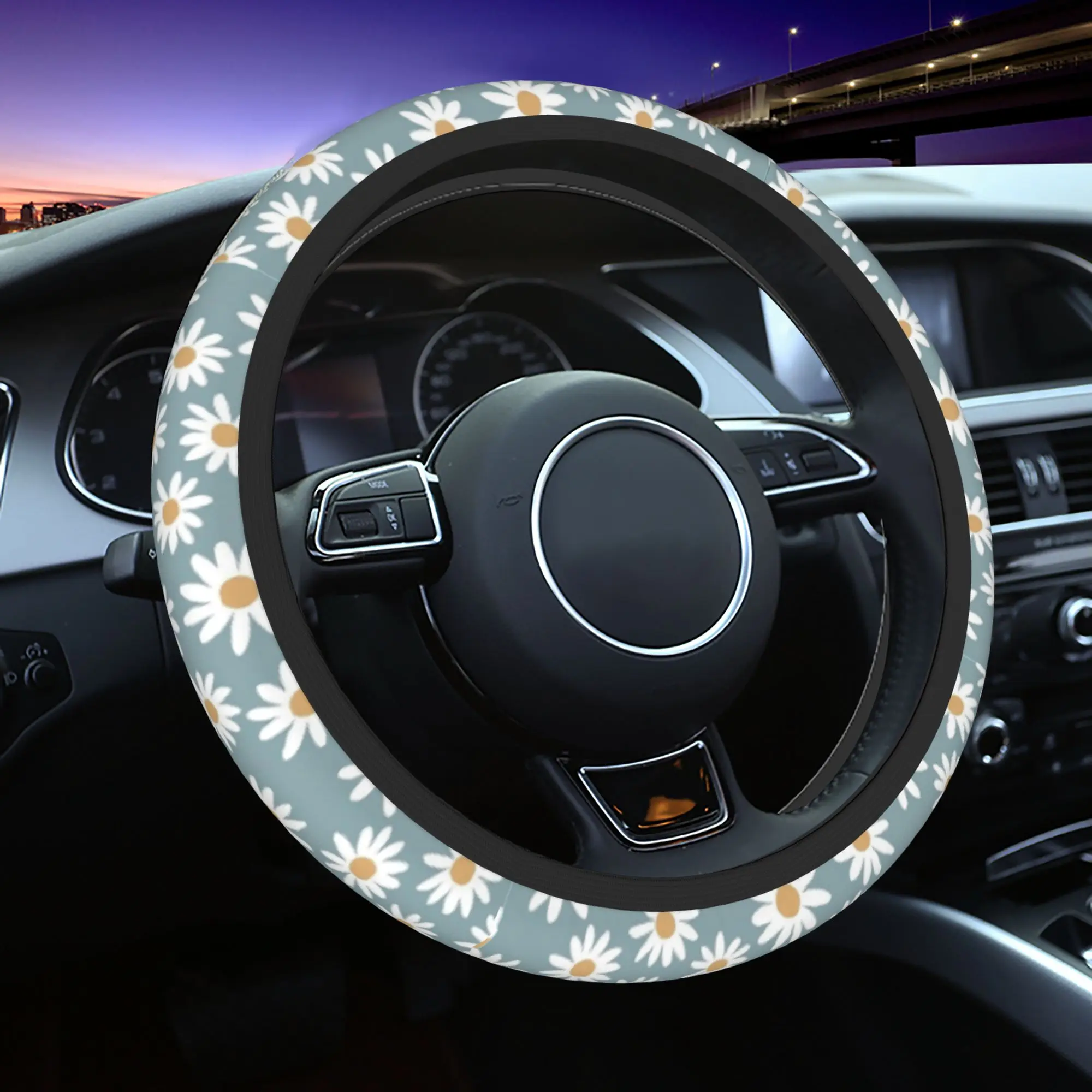 

38cm Car Steering Wheel Covers Blue Daisies Braid On The Steering Wheel Cover Auto Decoration Fashion Auto Accessories