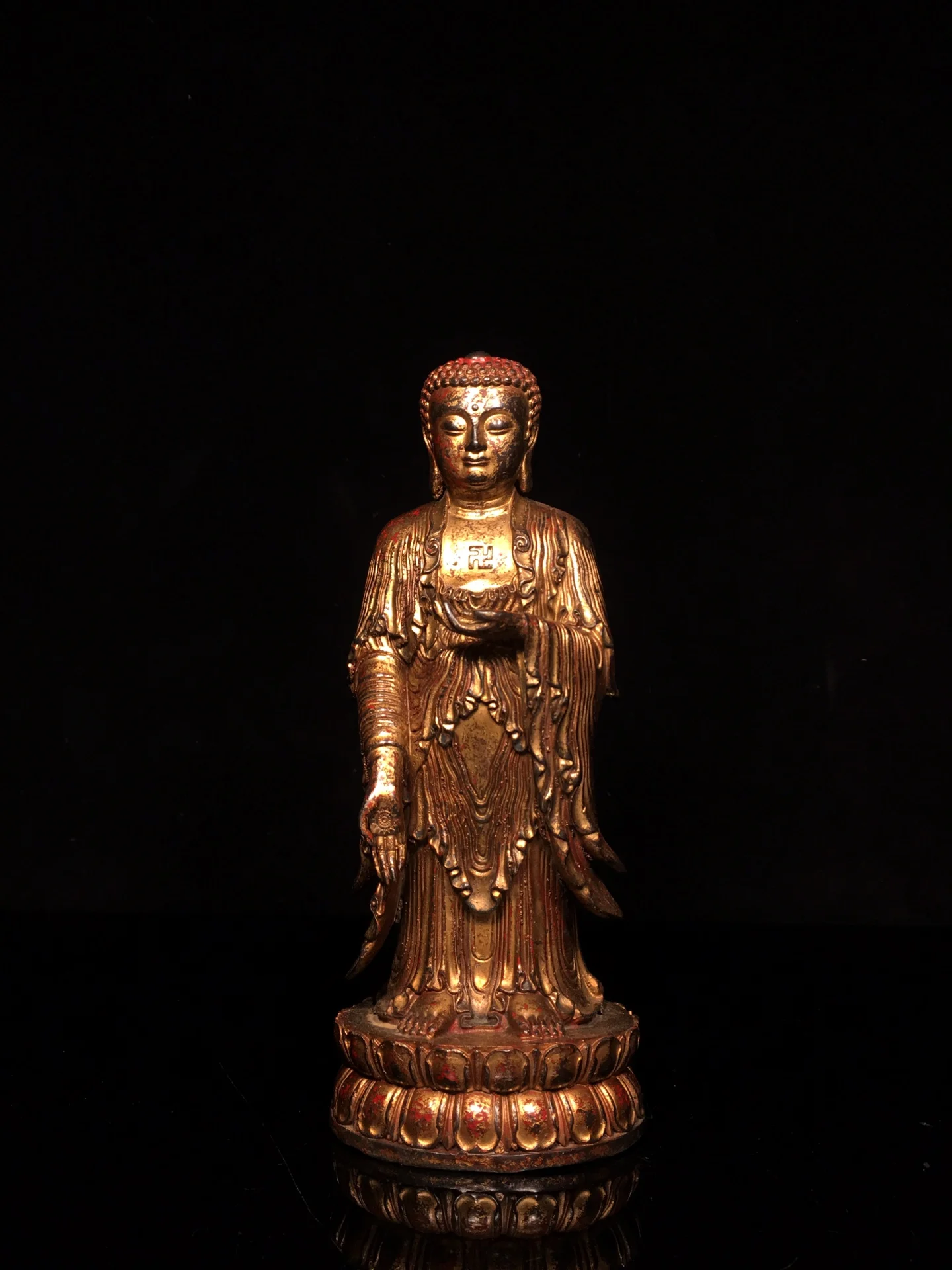 Rare  old Handmade copper Copper Standing Shakyamuni Buddha Statue,Free shipping