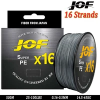 JOF X16 líneas de pesca trenzadas mejoradas súper fuertes 16 hebras multifilamento PE línea 500M 25LB/32LB/40LB/55LB/68LB/80LB/100LB
