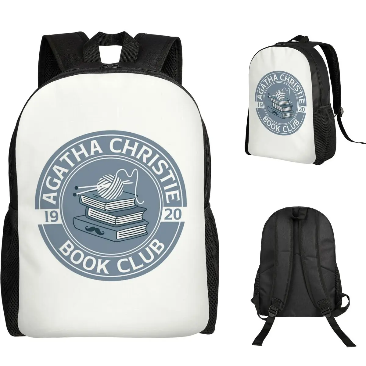 Agatha Christie Book Club Student Backpack School Bag Hiking Travel Daypack for Boys Girls Fashion Bookbag Shoulder Bags