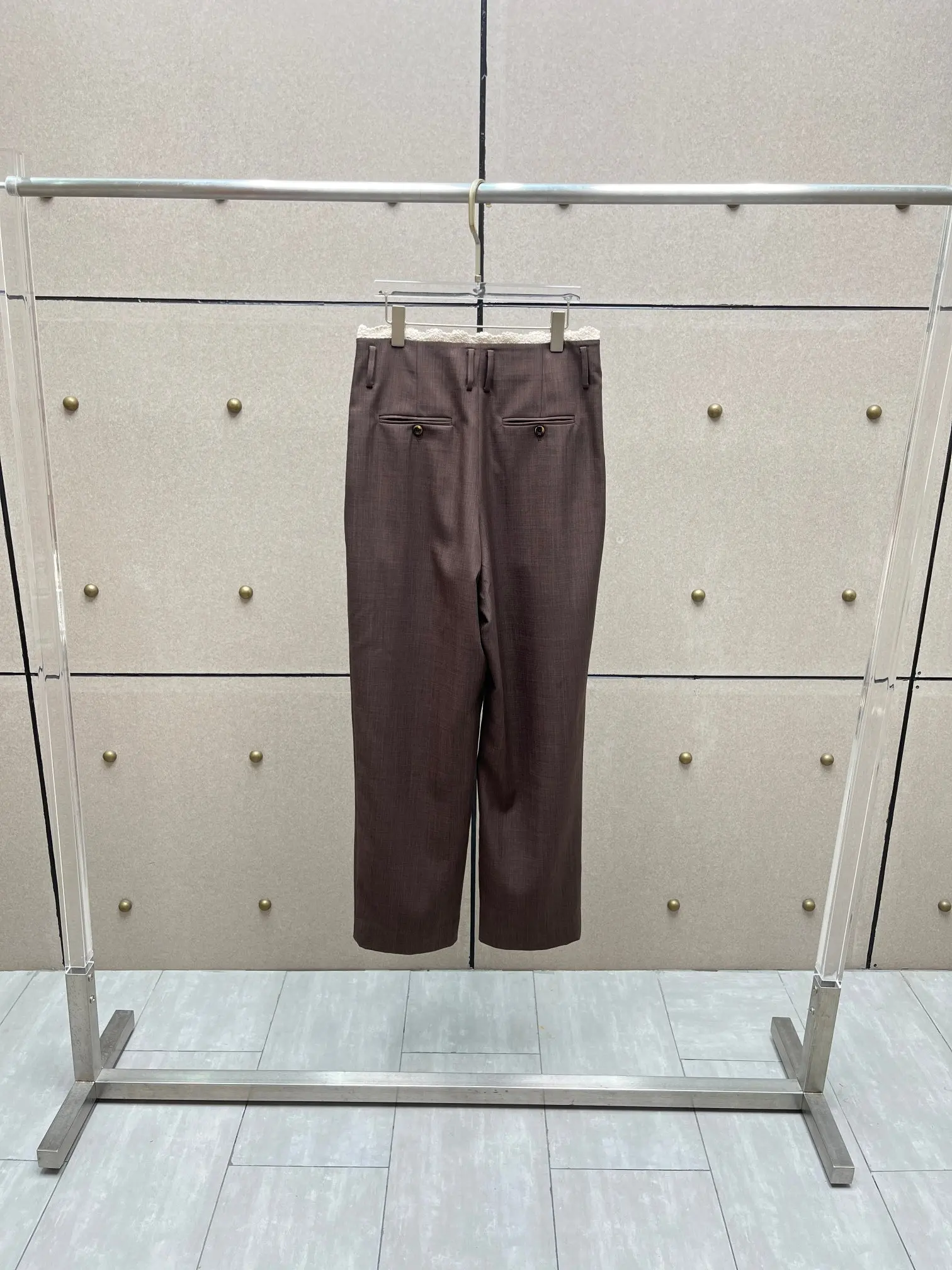 Flattering Coffee Brown Trousers with Lace Trim - Comfortable & Stylish for Daily Outfits