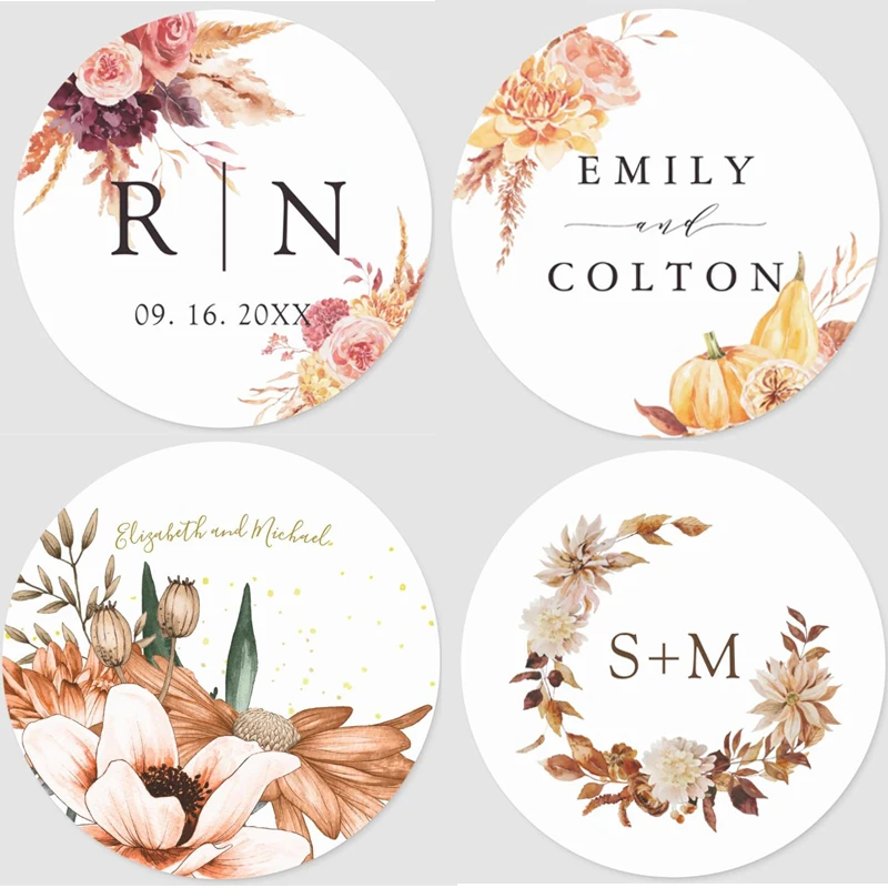 96 Personalized Circular Label Stickers, Custom Names and Dates, Thank You for the Bride's Gift Giving Party Stickers