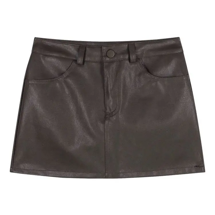 2024 Spring/Summer High Waist Leather Skirt Half Skirt Versatile Style Slim A-line Wrapped Hip Skirt for Women