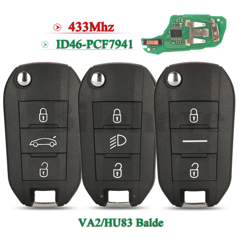 

jingyuqin Remote Key 433Mhz For Peugeot 208 301 308 508 2008 5008 Hella Fit Citroen C3 C4 C4L New Elysee ID46 Chip fob HU83 VA2