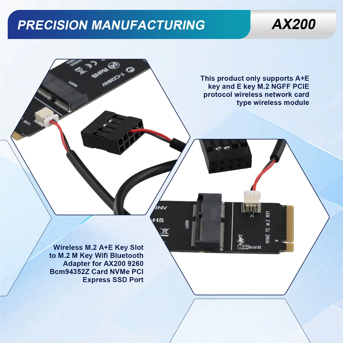 POP-lWireless M.2 A+E Key Slot to M.2 M Key Wifi Bluetooth Adapter for AX200 9260 Bcm94352Z Card NVMe PCI Express SSD