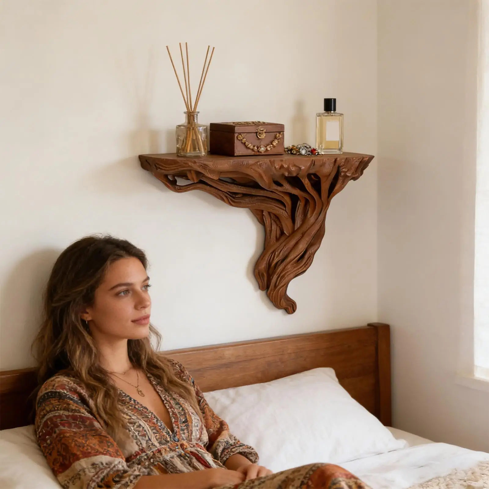 Tree Root Shaped Shelf Wall Rack Bohemian Style Wall Decoration Rustic Tree Root Corner Display Wall Mount Rack Storage Shelves