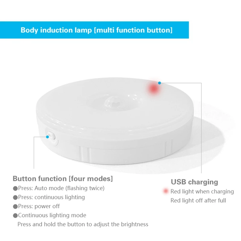 เซ็นเซอร์ LED ตรวจจับการเคลื่อนไหวตอนกลางคืน PIR USB ชาร์จไฟได้ dimmable lampu tidur สำหรับตู้แสงไร้สายตู้เสื้อผ้า