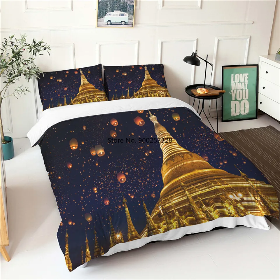 City Night View Duvet Cover Set City Landscape 3D Printed Bedcloth Black Bed Cover For Bed Single Double King Bedding 2 Persons