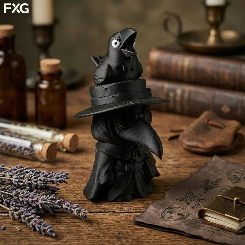 Cute Black Baby Plague Doctor, Figurine With Crow Statue Gothic, Home Decor Desktop Ornament Halloween, Gift For Adults Kids Roo