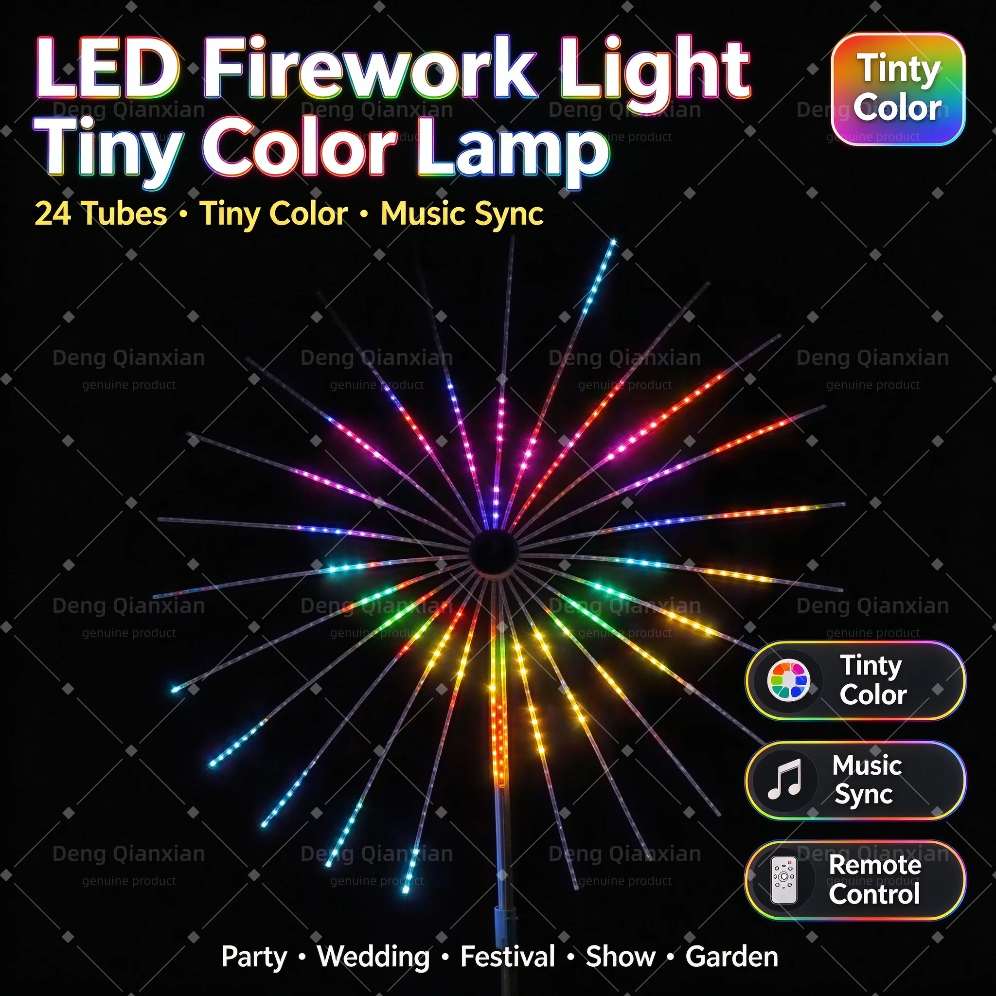 Firework Lights for Privacy Fence, Sound Activated RGB, Waterproof, Dual Speakers, APP Bluetooth, Backyard Decor