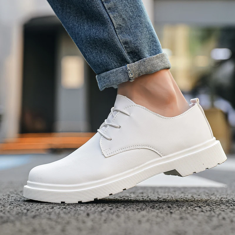 Men\'s Casual British Leather Shoes Platform Business Brand Formal Wear Lightweight Couple Round Toe Versatile Work Shoes 35-48