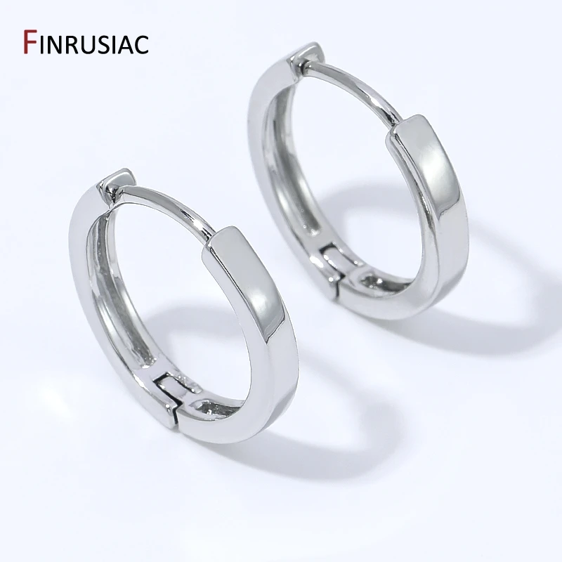 Rhodium Plated Brass Round Hoop Earrings,Hypoallergenic Round Smooth Circle huggie Earrings Jewelry For Women Party Gift