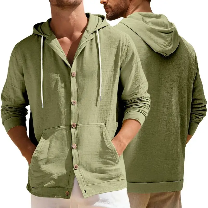 

Men's Button-Up Long Sleeve Cotton Linen Shirt Casual Beachwear Coat Loose Fit Spring Autumn Stylish European Style Pure Color