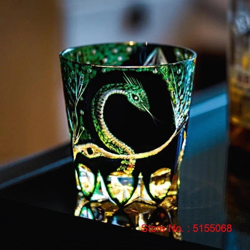 Chinese Style Zodiac Snake Edo Kiriko Crystal Cup Guardian Snake Wineglass Liquor Whisky Glass Brandy Snifter Top Souvenir Gifts