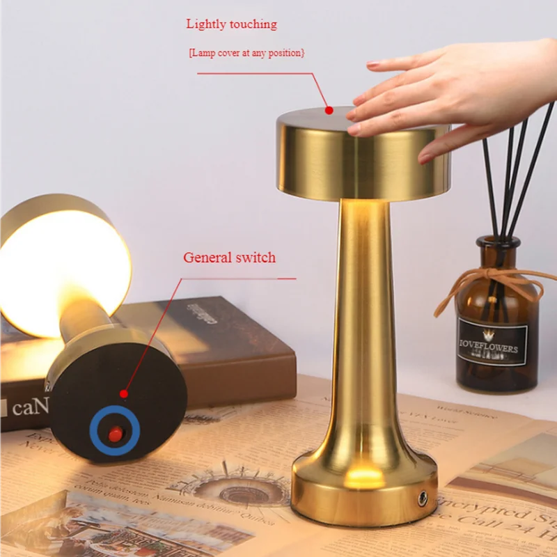 LED Table Light Metal Touch Desktop Decorative Lamp Rechargeable Night Lights For Bar Coffee Table Restaurant Decoration Light