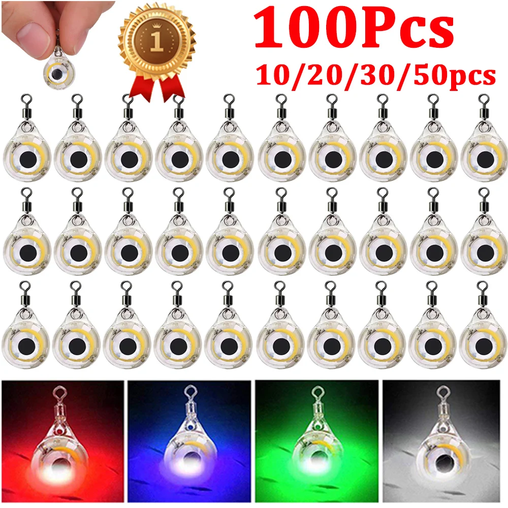 10-100PCS LED Attracting Fish Light Eye Shape Fishing Lure Light Underwater Eye Shape Fishing Squid Fishing Bait Luminous Lures