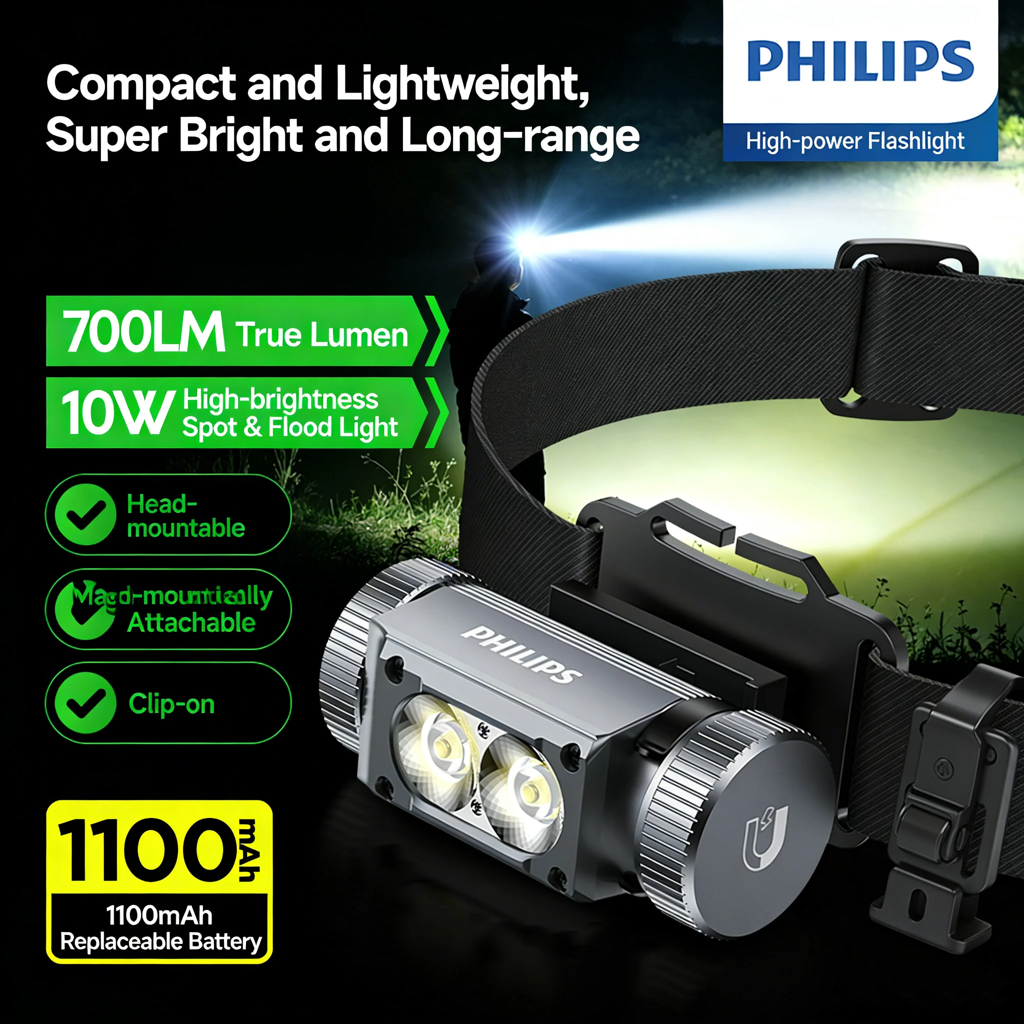 Philips SFL 3351RH Headlamp Head-Mounted Flashlight with 5.8 Hours Battery Life Magnetic Attraction
