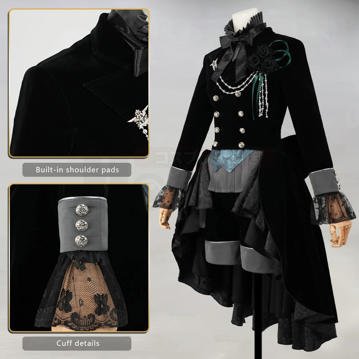 HOLOUN Anime Real Ciel Phantomhive Cosplay Costume Gothic Ouji Double-breasted Tailcoat Jacket Convention Halloween Christmas view 2