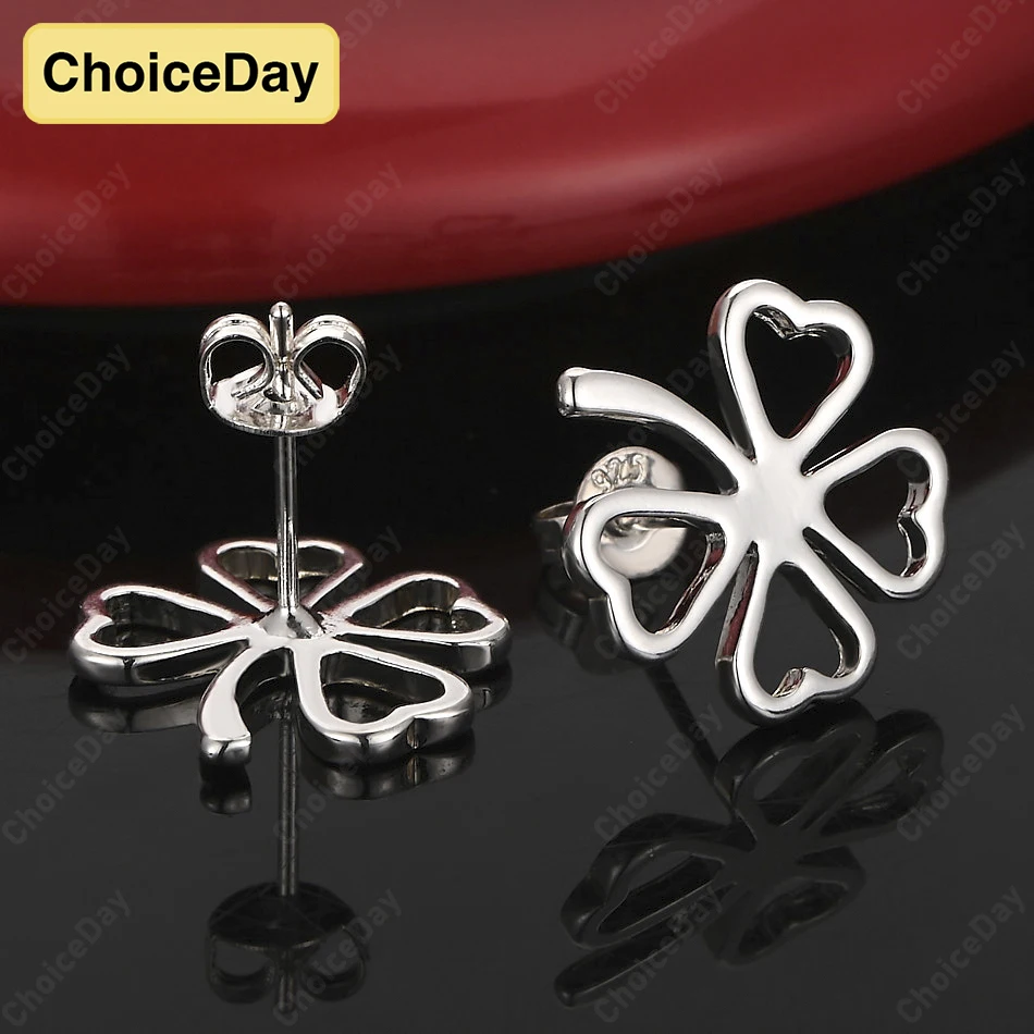 

ChoiceDay из стерлингового серебра 925 пробы, нежные серьги с четырьмя листами клевера для женщин, очаровательные аксессуары, подарок, модные украшения