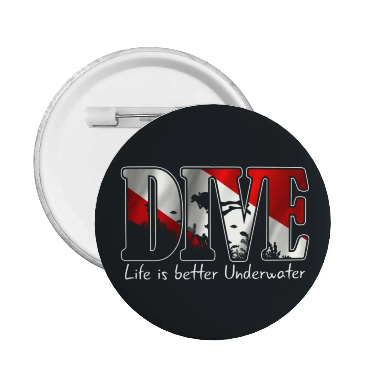 Scuba Diving Pin Back Buttons Customize Life is Better underwater Brooch Badge for Clothes Pinback Birthday Gift