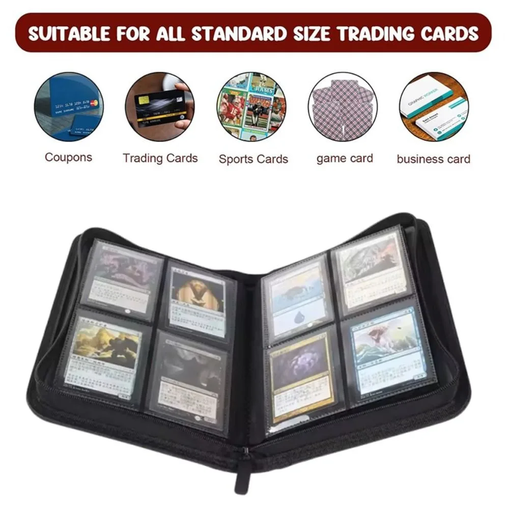 4 Pocket Card Binder 160 Card Slot Trading Card Holder Book PU Cover Zipper Closure Side-Loading Card Folder Album