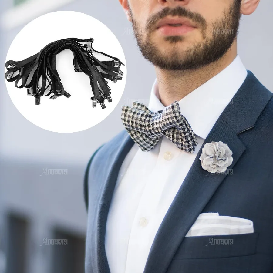 Confezione da 10 accessori regolabili per cinturino con papillon con clip in nero per uomo, perfetti per abiti da cerimonia, abiti da sposa e Bu