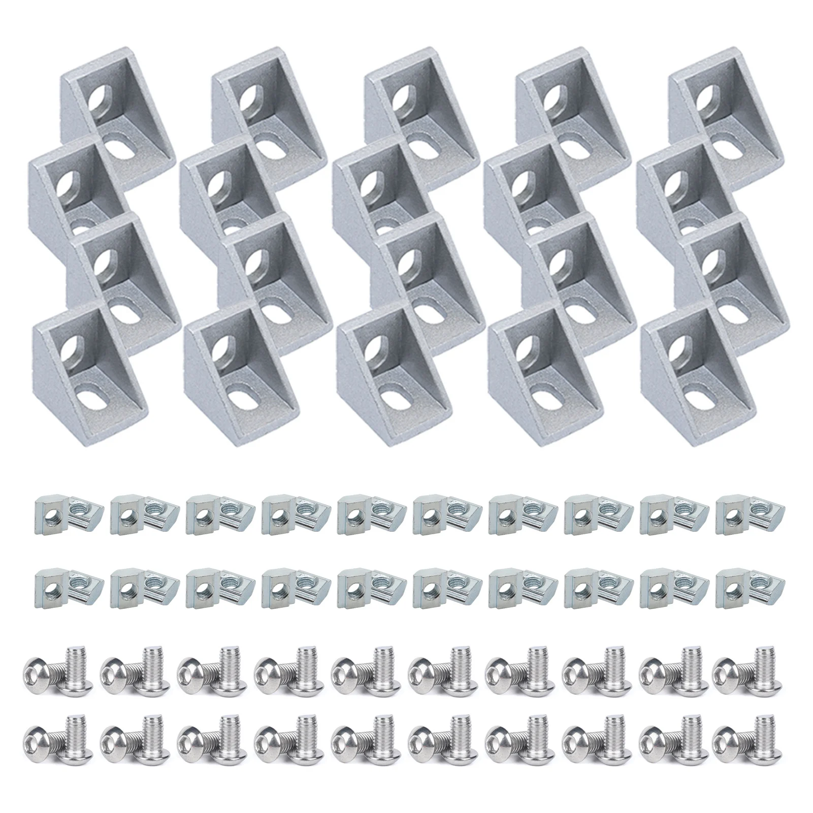 Soporte de esquina de Perfil de extrusión de aluminio 2020, conector L de ángulo recto, tuerca wtih para Perfil de riel 20/20 extruido, 20 juegos