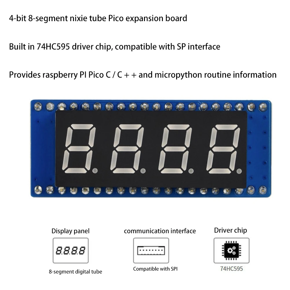 وحدة عرض مكونة من 4 أرقام و 8 قطع لسيارة التوت بي بيكو ، سائق 74HC595 مدمج ، متوافق مع SPI ، سهل القيادة