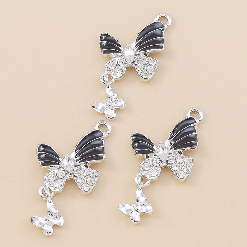 Leslie 10 Stück hübsche Strass-Kristall-Schmetterlings-Charms für Damen, Halskette, Armband, Ohrringe, DIY-Schmetterlings-Anhänger, Zubehör – Detail 5