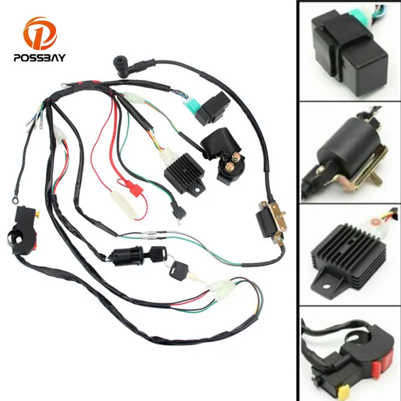 50 70 90 110CC CDI Wire Harness Assembly Wiring Kit ATV Electric Start Quad CDI Wire Harness Assembly Wiring Ignition Switch Set