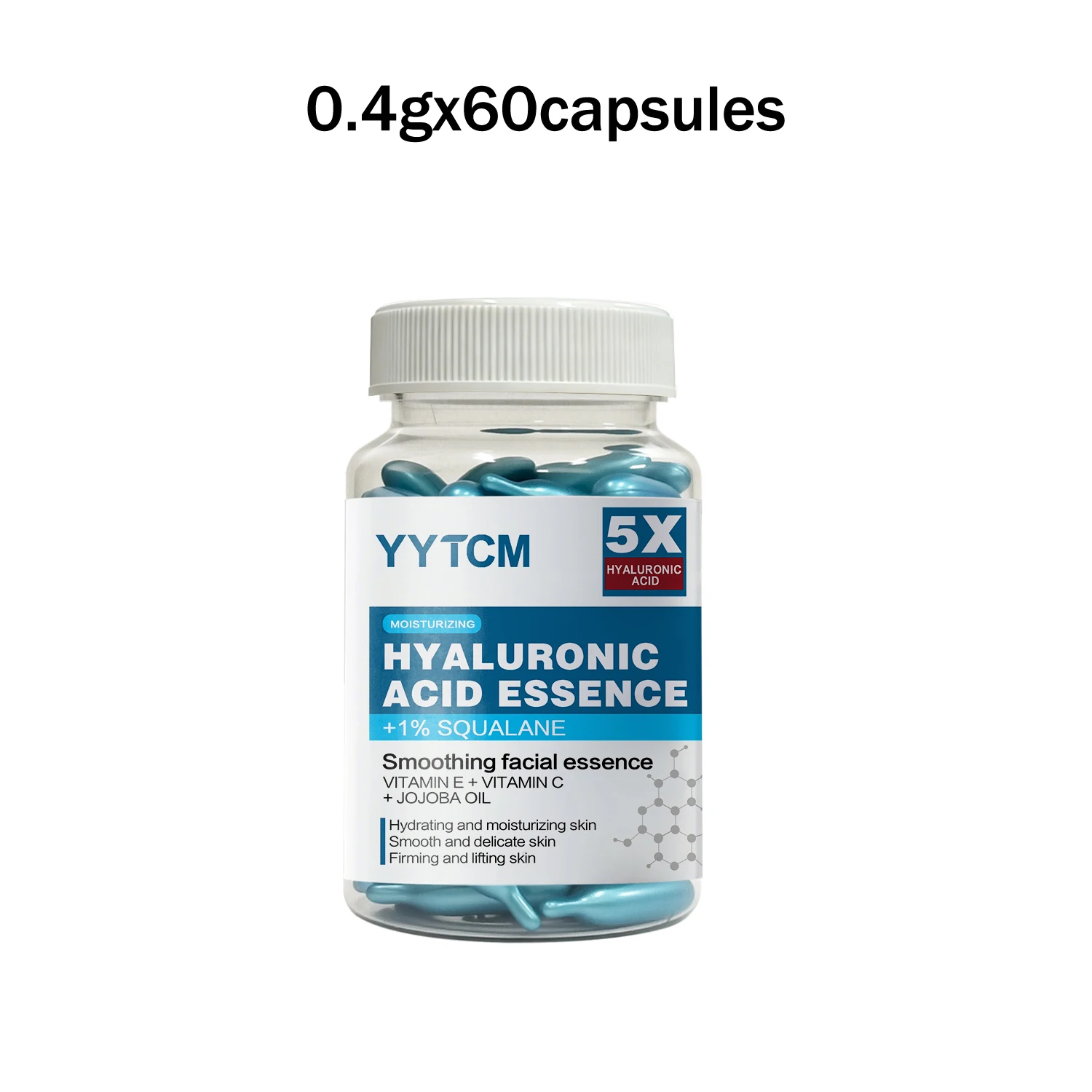 Hyaluronzuur diep hydraterende capsule-essentie, diep hydraterende en verhelderende huidessentie (0,4 g x 30 capsules)/zak -1 zak