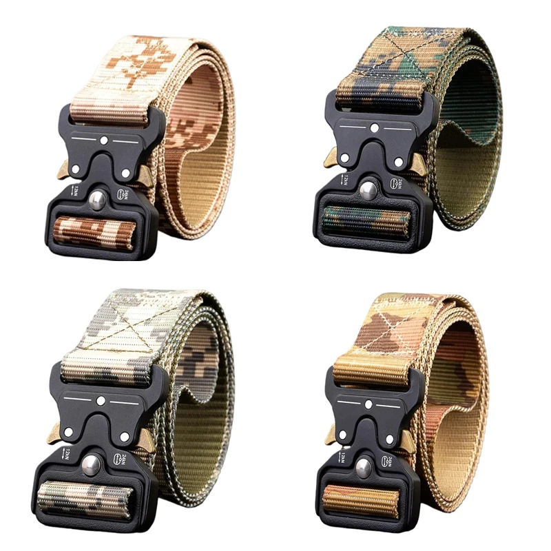 

Unisex 125cm Stretch Canvas Belt Quick Release Machine Washable Braided Design Tactical Camouflage Sports Belt for Men and Women