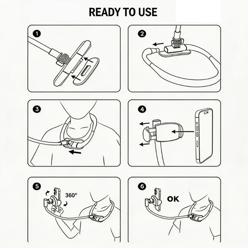  Hands Phone Holder Neck Stand with Silicone Pad & Flexible Support Desktop Phone Clamp for 4.5-6.7 Inch Phones