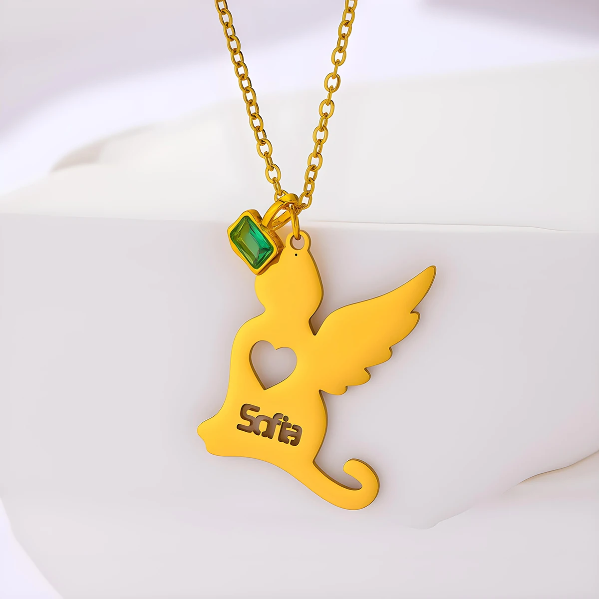 Chandler Custom Name Skyrim Wing Angel Cat Heart Pendant Necklaces for Women Girls Stainless Steel Chain Pet Animal Jewelry Gift