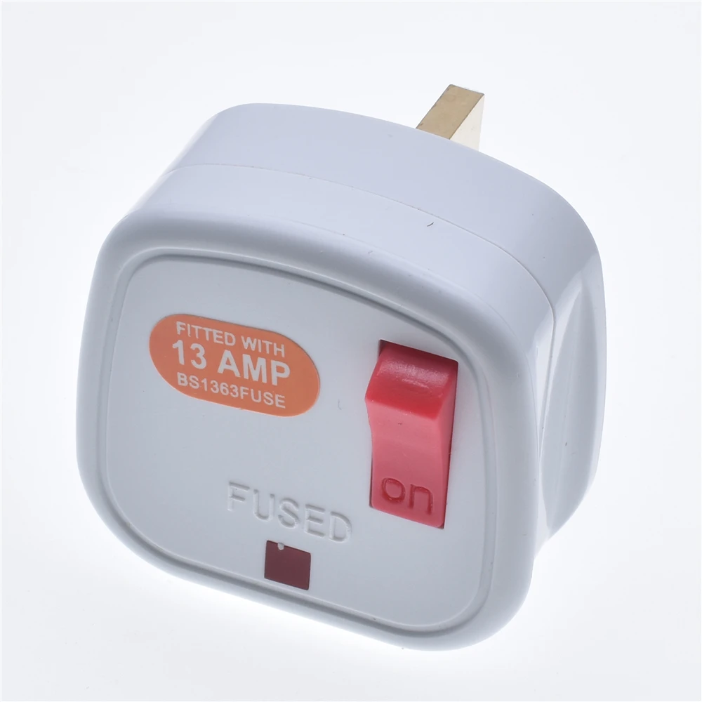 UK 13A Electrical Power Wiring Male Fused Plug Socket Independent Switch Detachable Extension Cord Connector Adapter Rewireable