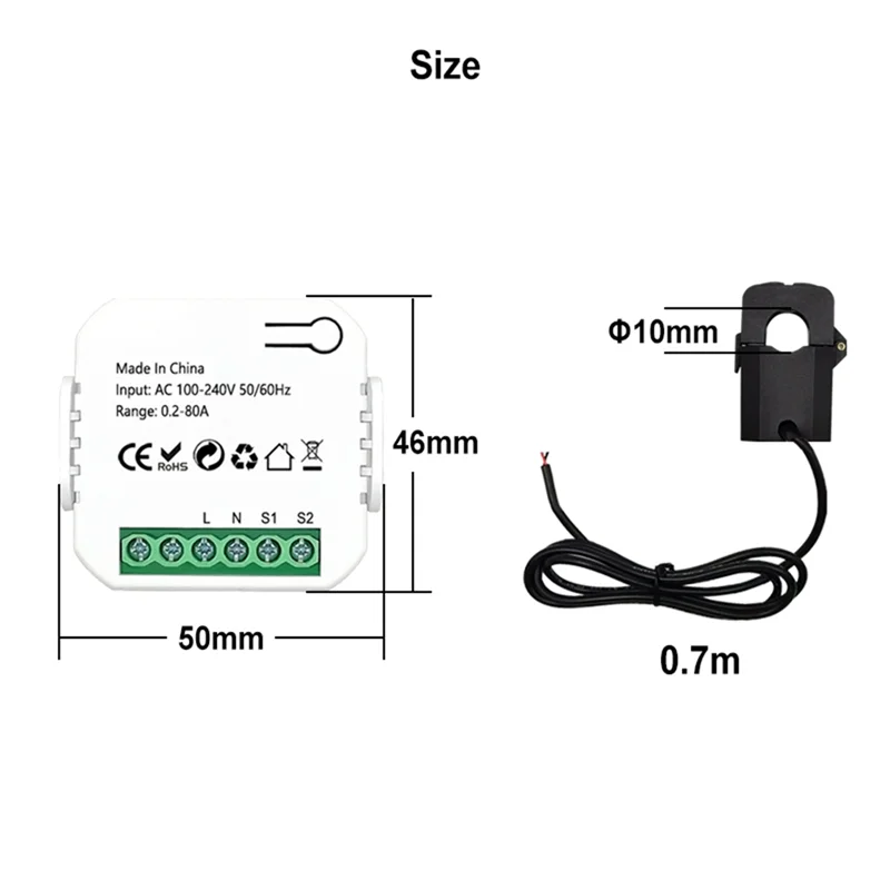 Tuya Smart Life WiFi Energy Meter 80A with Current Transformer Clamp KWh Power Monitor Electricity Statistics110V 230V