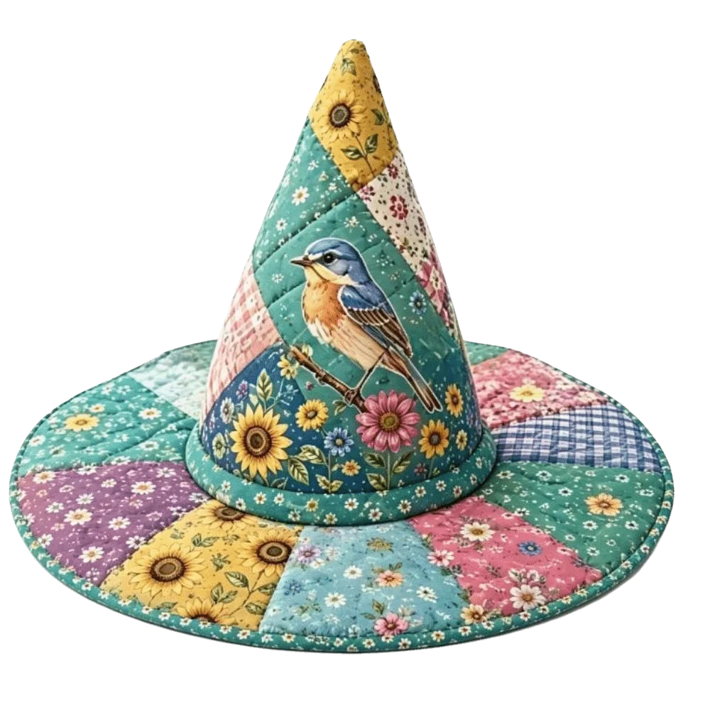 Wide Brim Halloween Witch Hat Vintage Quilting Process Pointed Wizard Hat Flower Reindeer Party Hat Festival