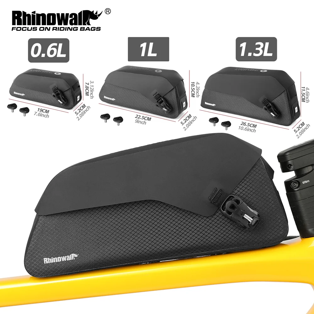 

Rhinowalk Top Tube Bag Magnetic Clasp Pack Waterproof Dry CyclIng Frame Bag 2-in-1 Strap & Screw Mount 0.6L/1.3L For Road MTB